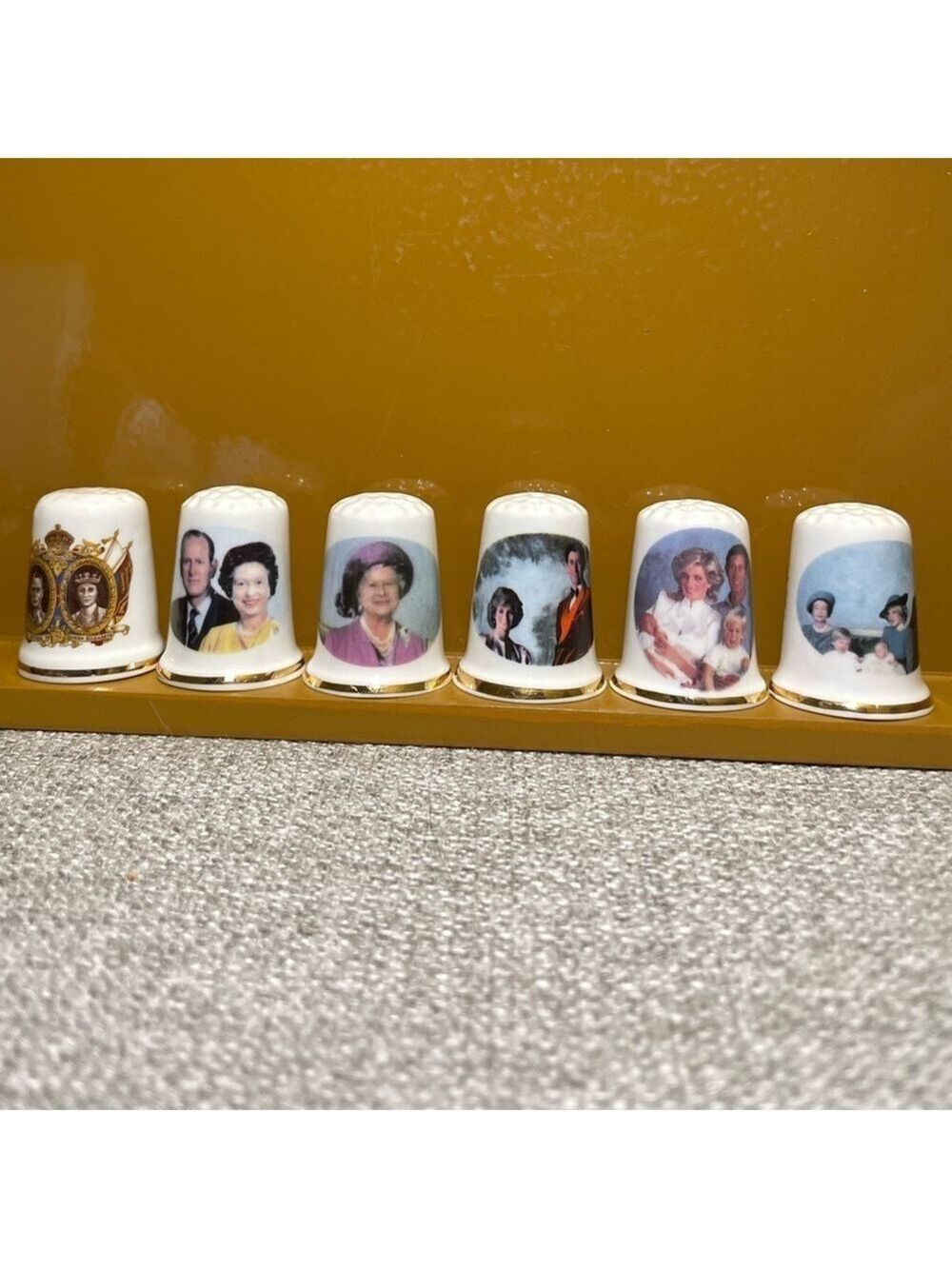 Vintage 6 PC Royal Family Queen Elizabeth Bone China Collectible Thimbles
